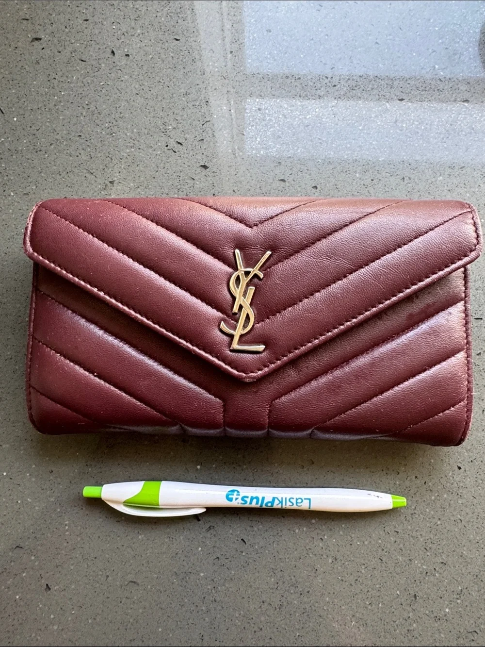 Saint Laurent Quilted Leather Wallet in Wine with Gold YSL Hardware
